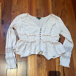 American Eagle Outfitters Cream Buttoned Peplum Blouse